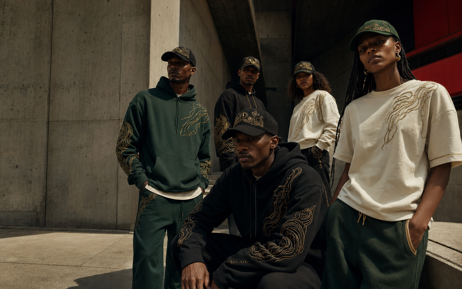 Models wearing premium Heritage Apparel streetwear